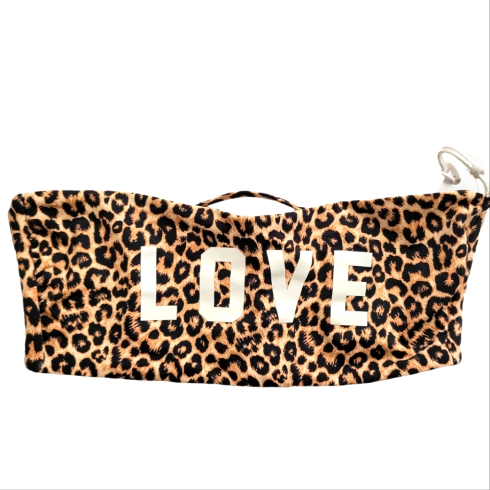 Spiritual Gangster Swimwear Leopard Print AlignBandeau Bikini Top "LOVE"Graphic